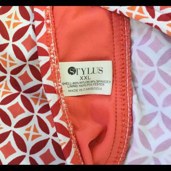 Women’s EUC Burgundy and orange plus long halter-top bathing suit by STYLUS/ XXL - Picture 4 of 5